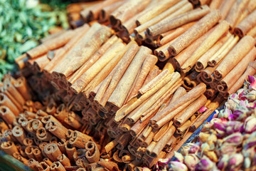 Cinnamon sticks on the Turkish market Grand Bazaar in Istanbul.