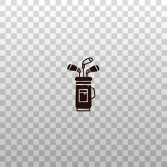 Golf bag with three clubs - black silhouette icon, symbol, sign on isolated transparent background.