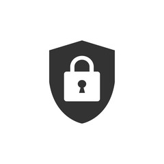 Shield with padlock icon. Vector illustration. Protectoin sign. Flat design.
