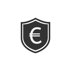 Shield icon. Euro sign. Vector illustration. Protectoin sign. Flat design. Grey on white background.