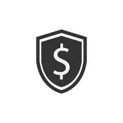 Fototapeta premium Shield icon. Dollar sign. Vector illustration. Protectoin sign. Flat design. Grey on white background.