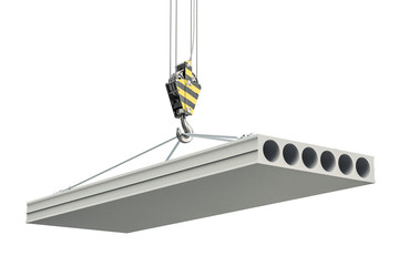 Crane hook with concrete slab. 3D rendering
