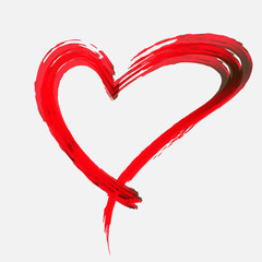 A background  hearts painted in different colors and text. Holiday red heart abstract background.