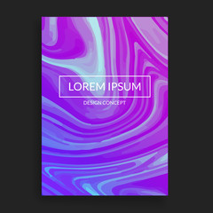 Futuristic cover design. Modern template with trendy liquid pattern. White, purple and blue colors. Vector illustration