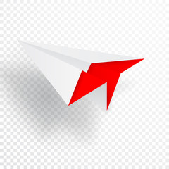 Illustration of red origami paper airplane on white background