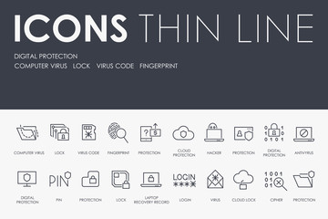 DIGITAL PROTECTION Thin Line Icons