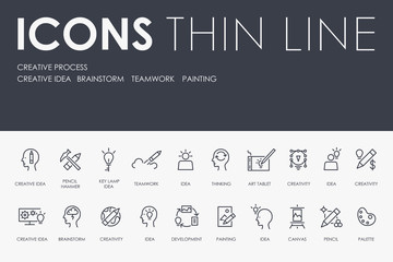 CREATIVE PROCESS Thin Line Icons - obrazy, fototapety, plakaty