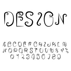Original Letters. Modern abstract alphabet with latin letters and numbers. Vector Illustration.