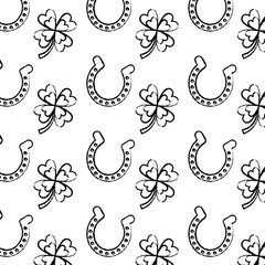 st patricks day horseshoe and clover luck good background vector illustration