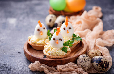Chickens from eggs.  Easter appetizers for party