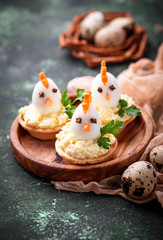 Chickens from eggs.  Easter appetizers for party
