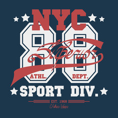 New York  Sport wear typography emblem, t-shirt stamp graphics, vintage tee print, athletic apparel design graphic print - vector