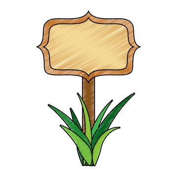wooden board on a grass empty vector illustration drawing image