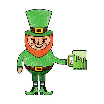 cute leprechaun holding cold beer drink vector illustration drawing image