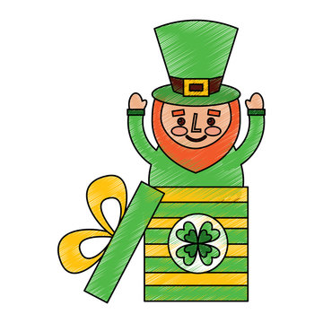 cute leprechaun in gift box surprise celebration vector illustration drawing image