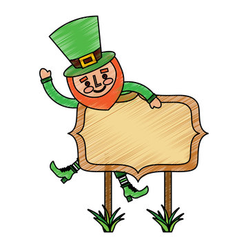leprechaun on wooden board happy character vector illustration drawing image