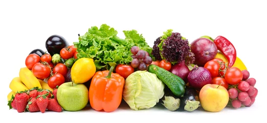 Foto op Plexiglas Collectie van groenten en fruit geïsoleerd op wit voor uw project. © Serghei V