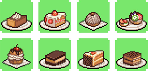 Set of food icons in pixel style