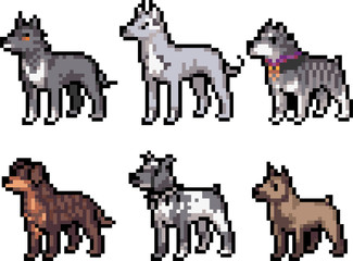 Obraz premium Set of pixel dogs