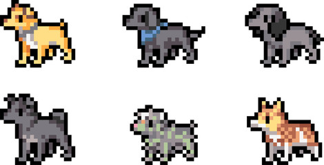 Set of pixel dogs