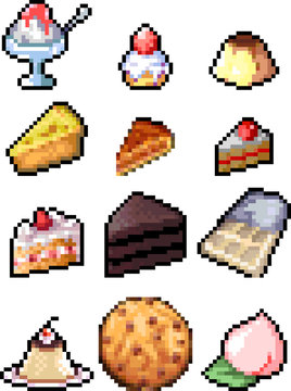Set of food icons in pixel style