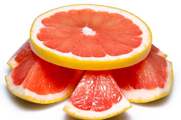 Grapefruit slices isolated on the white background
