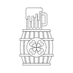 wooden barrel clover with beer glass beverage vector illustration dotted line image