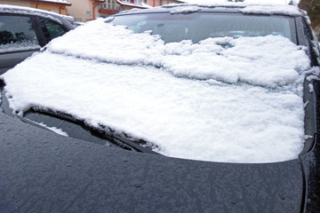 Snowy car in the parking lot