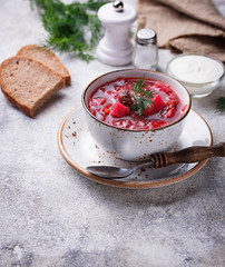 Traditional Ukrainian beetroot soup borsch