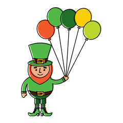 happy leprechaun holding bunch balloons decoration vector illustration
