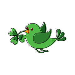 green bird flying with clover in beak vector illustration