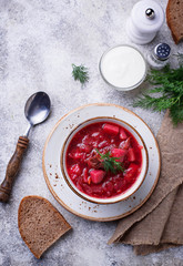 Traditional Ukrainian beetroot soup borsch