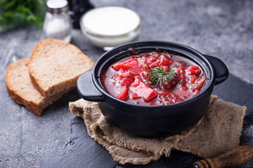 Traditional Ukrainian beetroot soup borsch
