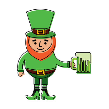 cute leprechaun holding cold beer drink vector illustration