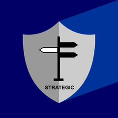 Shield Icon with long shadow - Strategic. Block chain icon. Vector graphic illustration. 