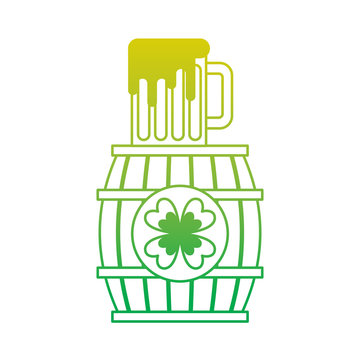 wooden barrel clover with beer glass beverage vector illustration neon color line image