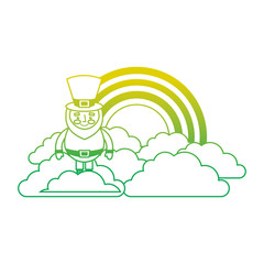 standing cartoon leprechaun on cloud rainbow vector illustration neon color line image