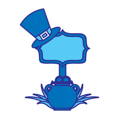 wooden board with pot coins and hat of leprechaun vector illustration blue design image