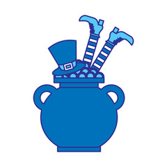 cauldron treasure with hat and leg of leprechaun vector illustration blue design image