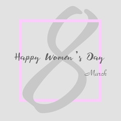 8 March greeting card with hand written text. Women's day greeting card. Vector