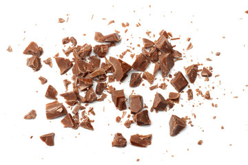 cracked chocolate candies sweets isolated on white background top view