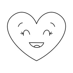 cute cartoon heart smiling happy character vector illustration thin line image