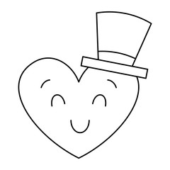 cute heart love with top hat cartoon vector illustration thin line image
