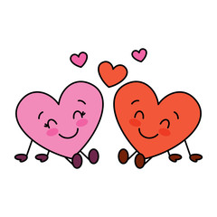 cute hearts couple sitting cartoon love relationship vector illustration