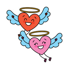 couple in love two happy hearts flying valentines day vector illustration