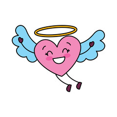 cute love heart flying wings romance vector illustration