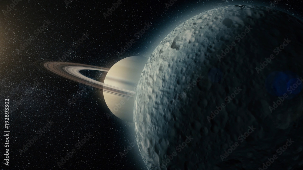 Wall mural planet or satellite in space. unexplored planets of faraway space. deep space. universe scene with p