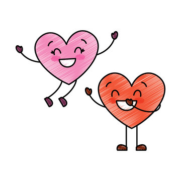 couple happy hearts in love together forever vector illustration drawing image