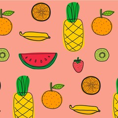 Background With Fruits Pattern. Hand Drawn Vector Illustration.