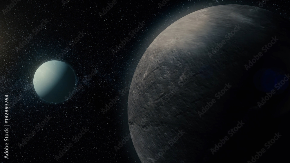Poster planet in space. solar system and space objects. abstract scientific background - glowing planet in 